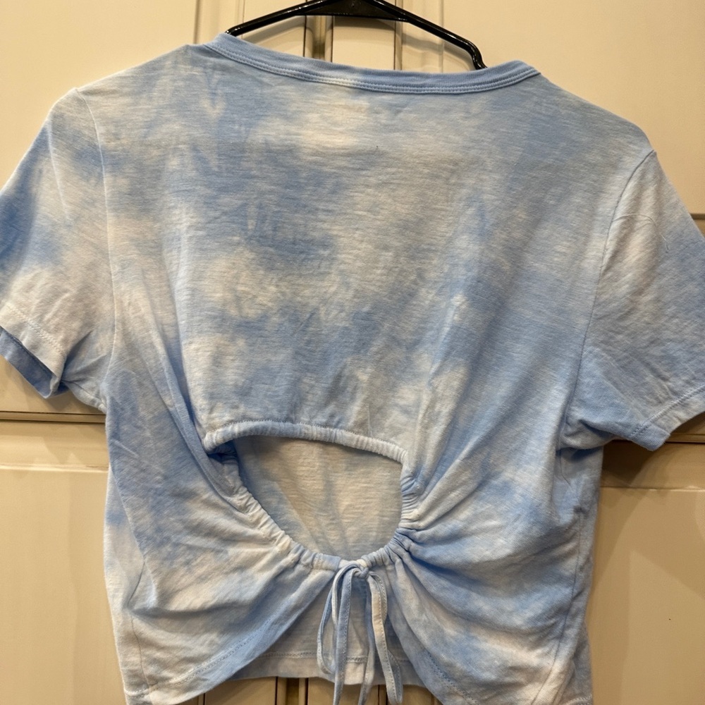 Light Blue Tie-Dye Crop Top with Drawstring - Picture 4 of 4